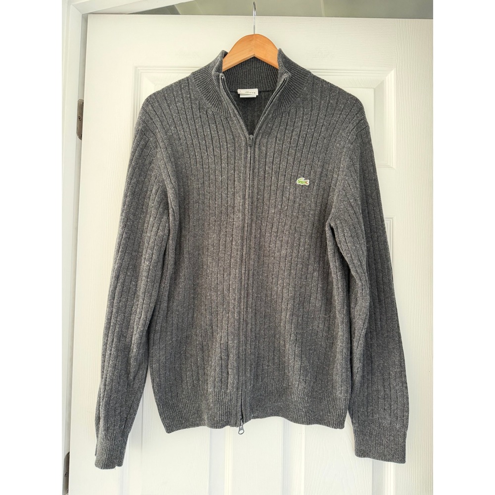 Lacoste Mens Wool Blend Full Zip Knit Sweater Jacket Preppy Quiet Luxury